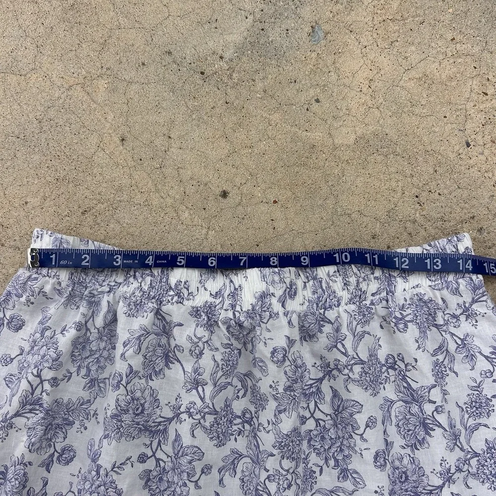 Womens Tiered Cottage Linen Maxi Skirt XL Blue Floral Prairie Garden Boho - Picture 6 of 7